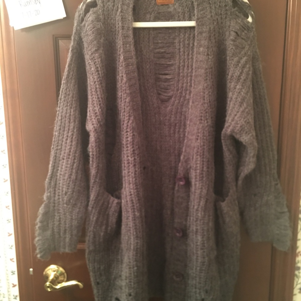 Size Medium - POL Brand Gray Distressed Cardigan